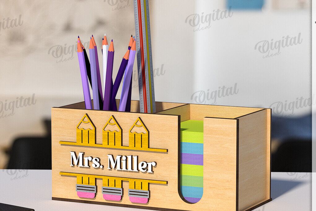 Σετ των 2 Intra απο ξύλο plywood 3mm-4mm πάχος Τρισδιάστατη θήκη μολυβιού Teacher Cut  Δίασταση 30x20 cm INTRAFABR-120586005