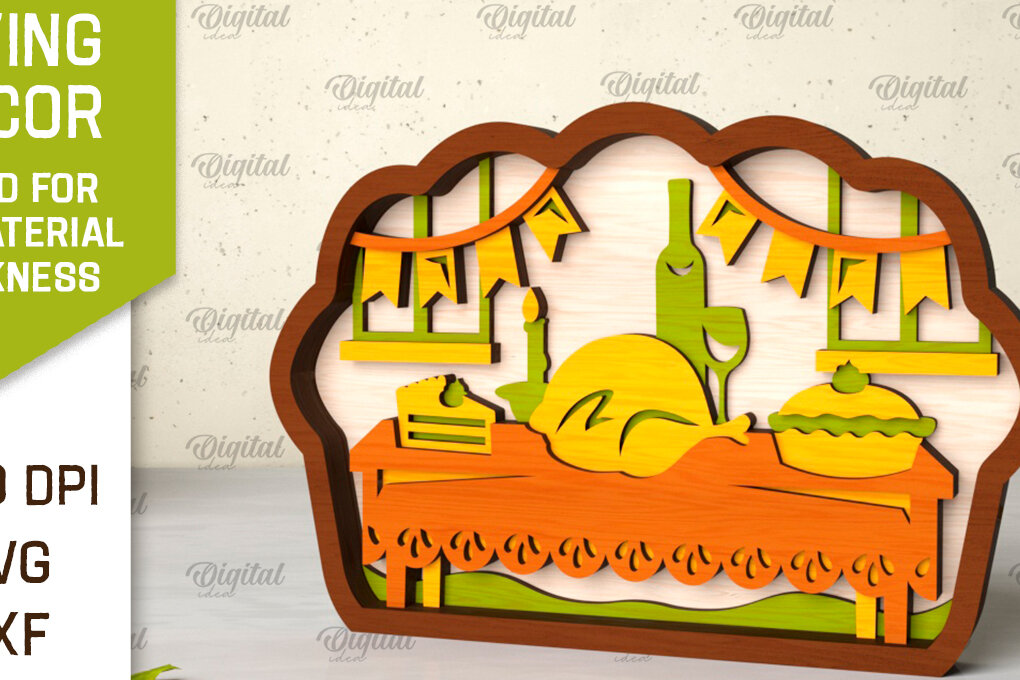 Σετ των 2 Intra απο ξύλο plywood 3mm-4mm πάχος Τρισδιάστατη διακόσμηση με στρώσεις για την Ημέρα των Ευχαριστιών Δίασταση 15x15 cm INTRAFABR-105510599