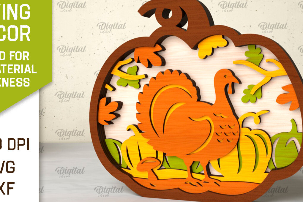 Σετ των 2 Intra απο ξύλο plywood 3mm-4mm πάχος Τρισδιάστατη διακόσμηση με στρώσεις για την Ημέρα των Ευχαριστιών Δίασταση 15x15 cm INTRAFABR-105510230