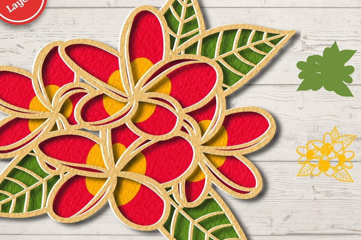 Intra απο ξύλο plywood 3mm-4mm πάχος τρισδιάστατο τροπικό λουλούδι Frangipani Δίασταση 30x20 cm INTRAFABR-75608902