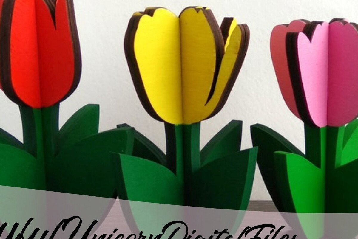 Σετ των 2 Intra απο ξύλο plywood 3mm-4mm πάχος 3D Tulips Cut  Δίασταση 15x15 cm INTRAFABR-33347669