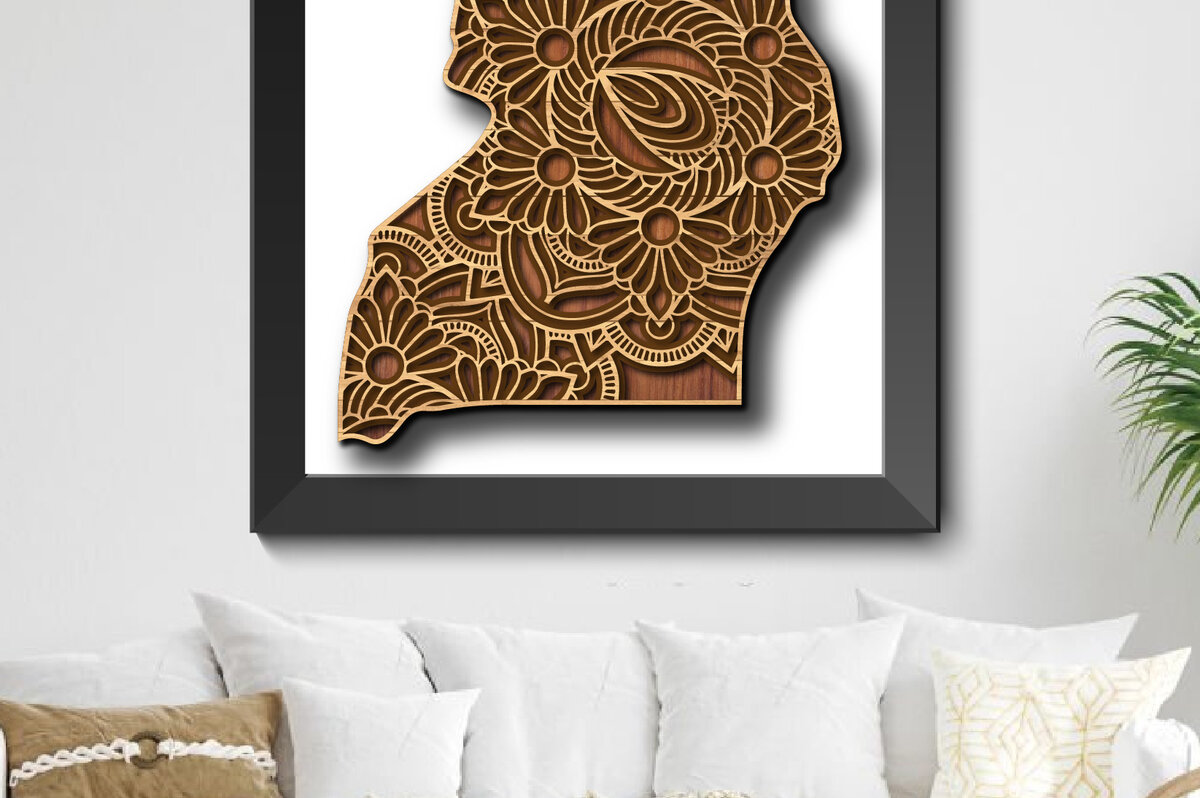 Σετ των 2 Intra απο ξύλο plywood 3mm-4mm πάχος Τρισδιάστατος Ξύλινος Χάρτης Χώρας Λέιζερ της Ουγκάντα Δίασταση 15x15 cm INTRAFABR-29530175