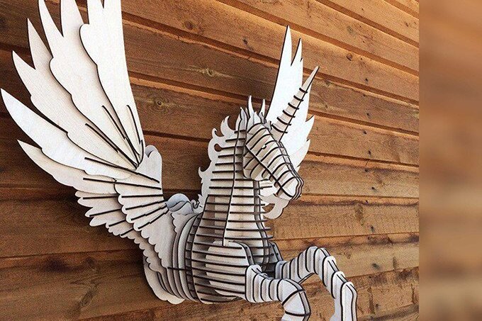 Intra απο ξύλο plywood 3mm-4mm πάχος Τρισδιάστατο διακοσμητικό διάγραμμα Unicorn, αλόγων Δίασταση 30x20 cm INTRAFABR-37539592