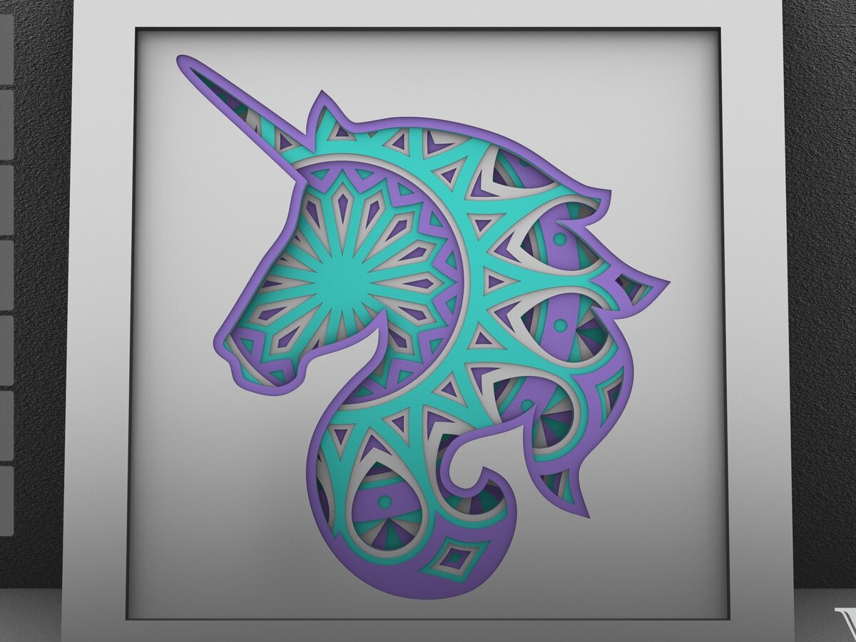 Intra απο ξύλο plywood 3mm-4mm πάχος 3D Unicorn Mandala , 3D Unicorn Δίασταση 30x30 cm INTRAFABR-29233855