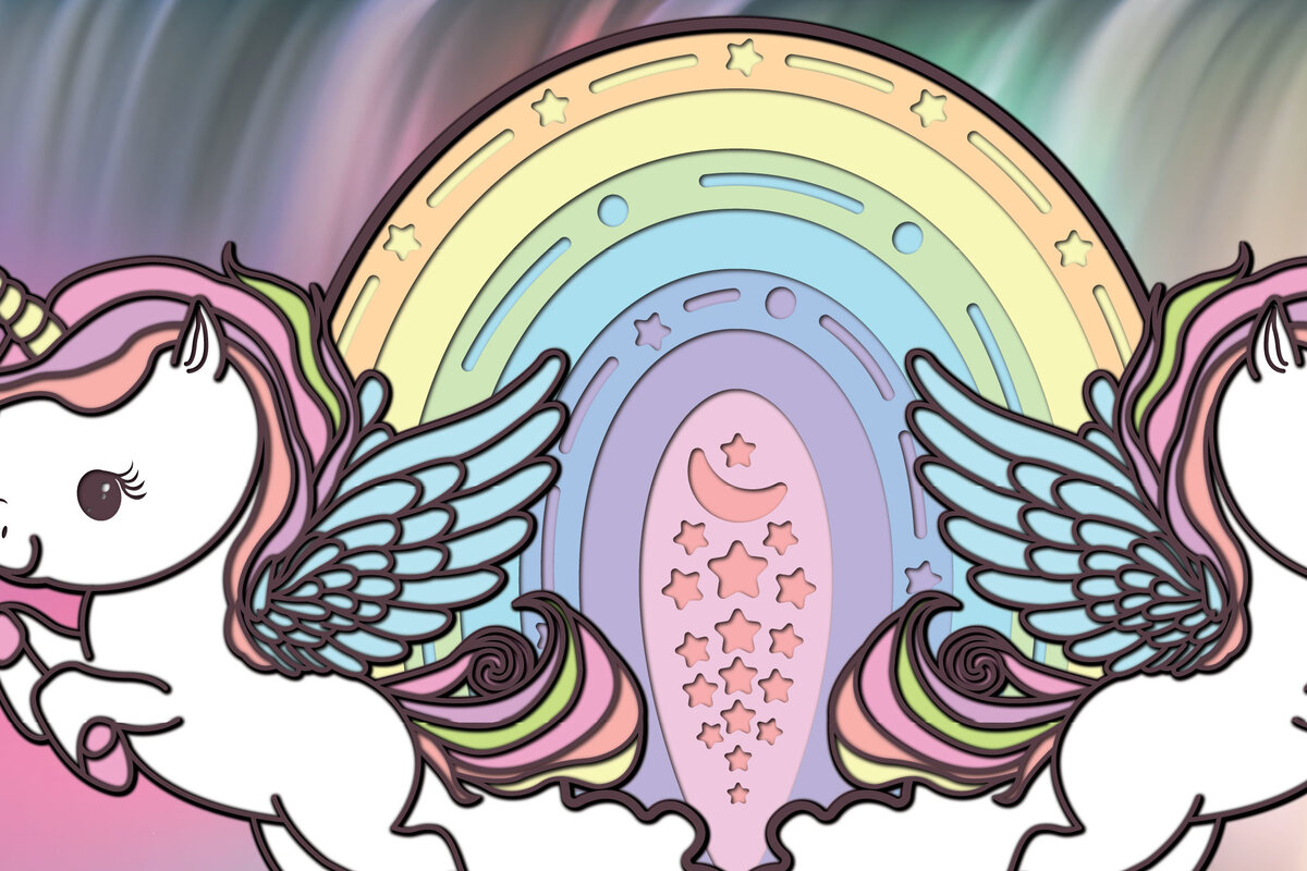 Σετ των 3 Intra απο ξύλο plywood 3mm-4mm πάχος 3d Unicorn & Rainbow Paper Cut Δίασταση 1200x1200 cm INTRAFABR-65637715