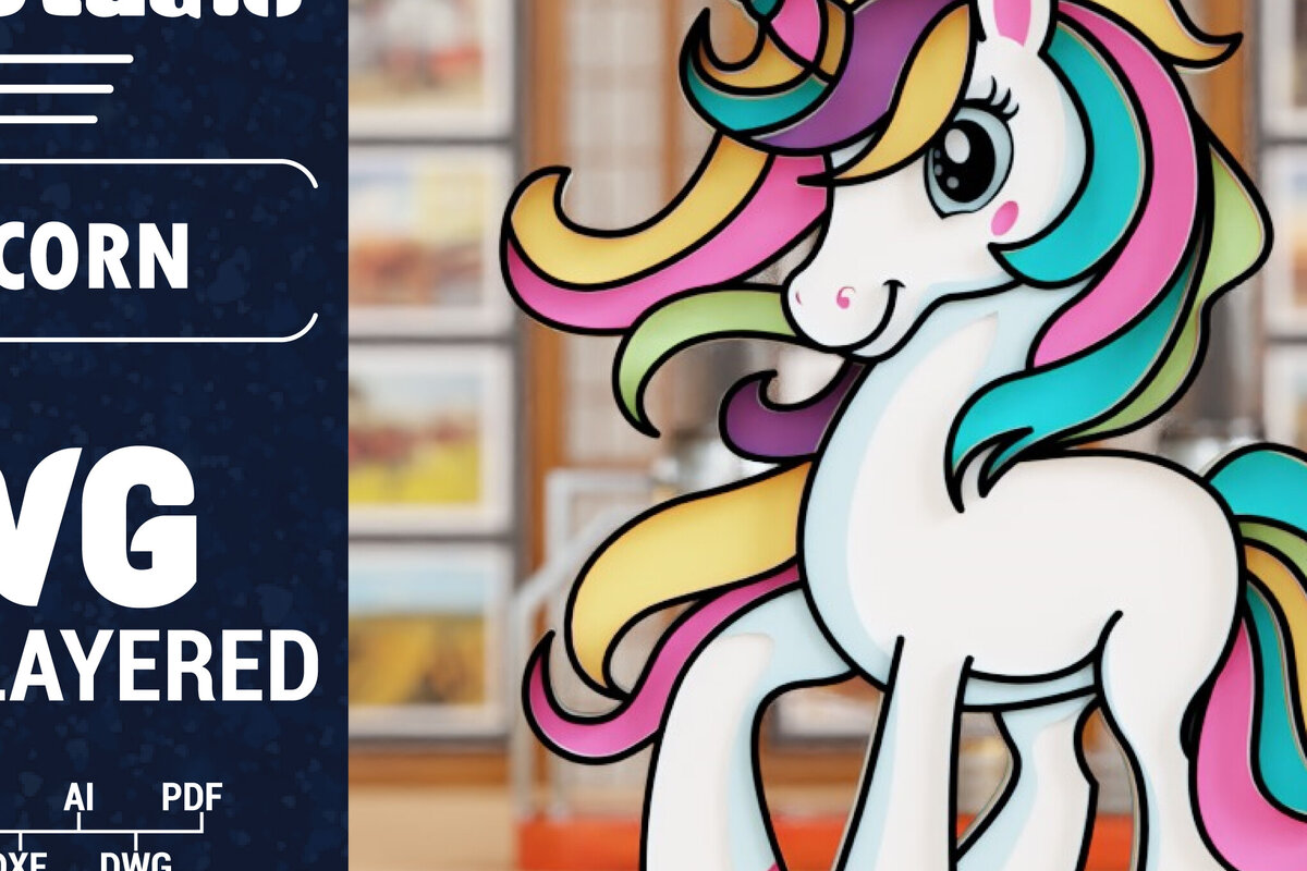 Σετ των 2 Intra απο ξύλο plywood 3mm-4mm πάχος 3D Unicorn Cut Papercut με λέιζερ Δίασταση 1500x1500 cm INTRAFABR-100977494