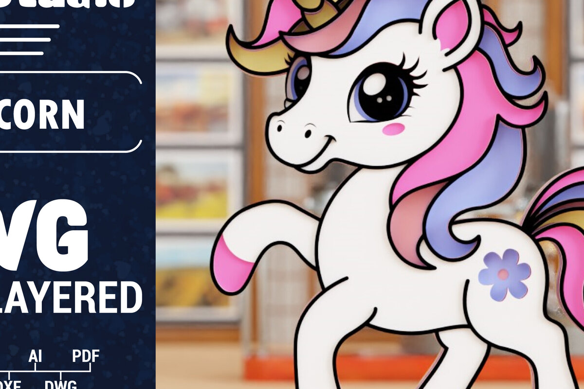 Σετ των 2 Intra απο ξύλο plywood 3mm-4mm πάχος 3D Unicorn Cut Papercut με λέιζερ Δίασταση 1500x1500 cm INTRAFABR-100977503