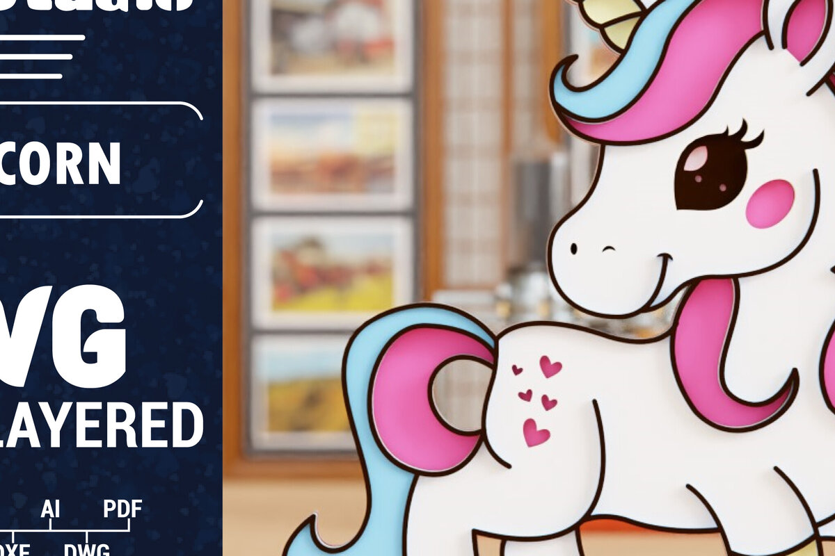 Σετ των 2 Intra απο ξύλο plywood 3mm-4mm πάχος 3D Unicorn Cut Papercut με λέιζερ Δίασταση 1500x1500 cm INTRAFABR-100977491