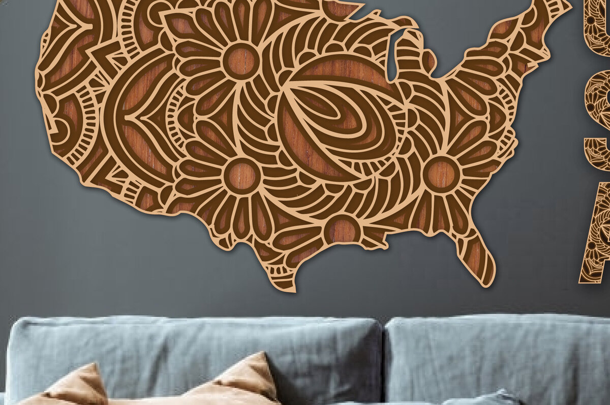 Σετ των 2 Intra απο ξύλο plywood 3mm-4mm πάχος 3D USA Country  κομμένος ξύλινος χάρτης Δίασταση 15x15 cm INTRAFABR-25336150