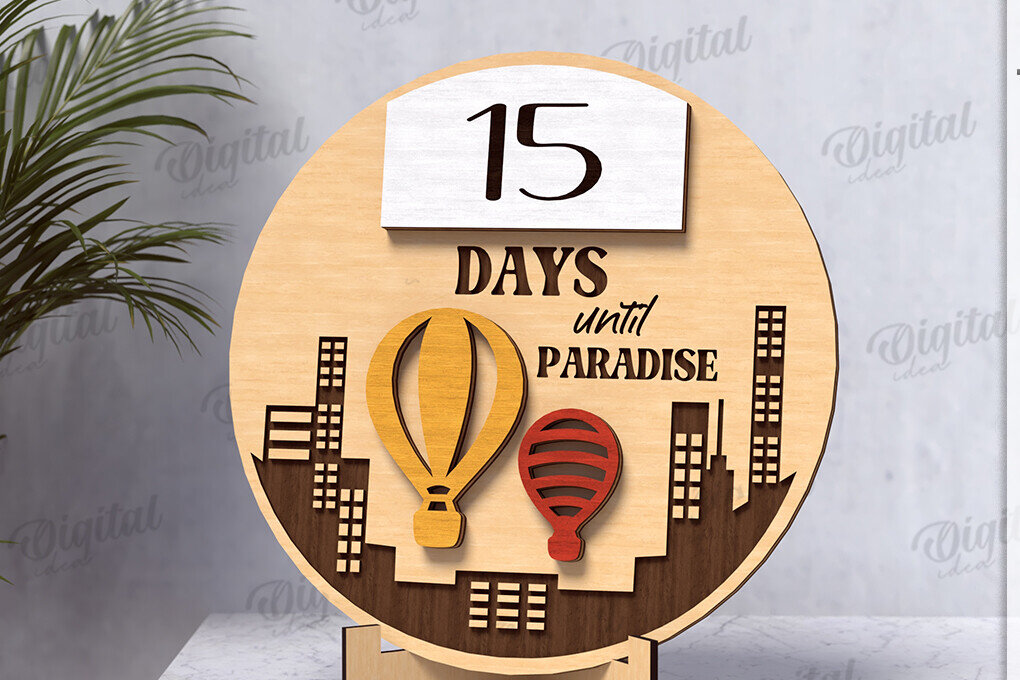 Intra απο ξύλο plywood 3mm-4mm πάχος Τρισδιάστατη αντίστροφη μέτρηση για διακοπές Δίασταση 30x20 cm INTRAFABR-123570176