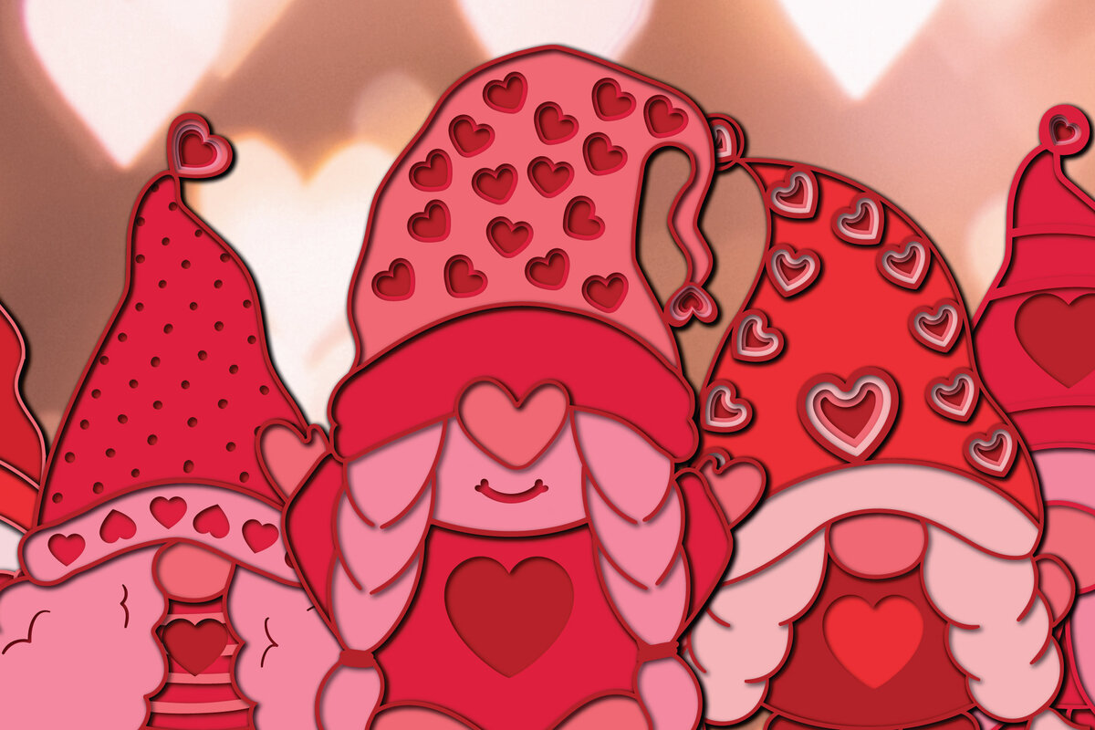 Σετ των 2 Intra απο ξύλο plywood 3mm-4mm πάχος 3d Valentine Gnome Paper Cut Δίασταση 1200x1200 cm INTRAFABR-24490185