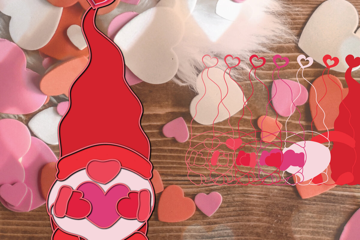 Σετ των 2 Intra απο ξύλο plywood 3mm-4mm πάχος 3D Valentine Gnome Paper Cut Δίασταση 1200x1200 cm INTRAFABR-23469144