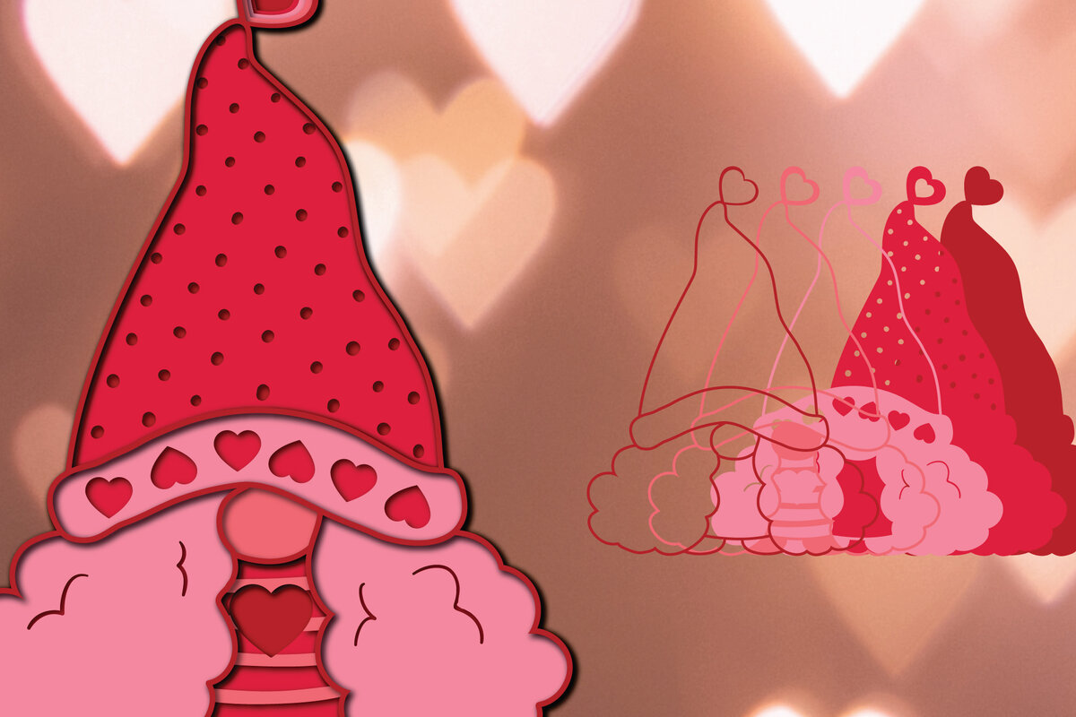 Σετ των 2 Intra απο ξύλο plywood 3mm-4mm πάχος 3D Valentine Gnome Paper Cut Δίασταση 1200x1200 cm INTRAFABR-24489981