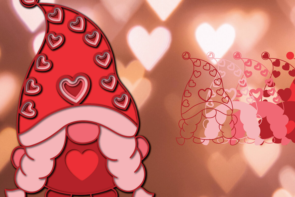 Σετ των 3 Intra απο ξύλο plywood 3mm-4mm πάχος 3D Valentine Gnome Paper Cut Δίασταση 1200x1200 cm INTRAFABR-23377893