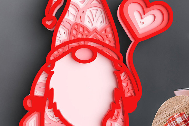 Σετ των 2 Intra απο ξύλο plywood 3mm-4mm πάχος 3D Valentine Gnome 6 Layer Δίασταση 25x25 cm INTRAFABR-101204292