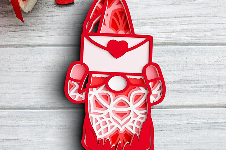 Σετ των 2 Intra απο ξύλο plywood 3mm-4mm πάχος 3D Valentine Gnome 6 Layer Δίασταση 25x25 cm INTRAFABR-101203803