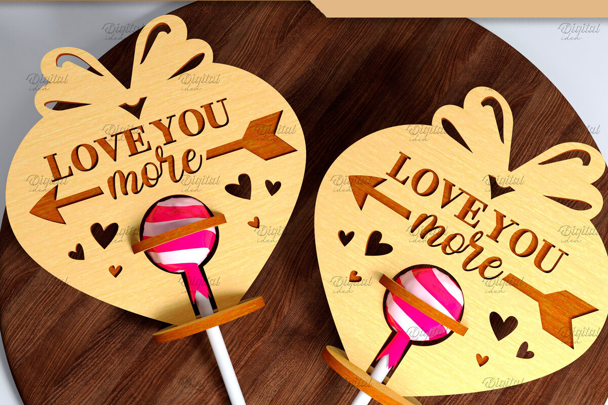 Σετ των 2 Intra απο ξύλο plywood 3mm-4mm πάχος 3D Valentine. Lollipop Holder Cut  Δίασταση 15x15 cm INTRAFABR-83941600