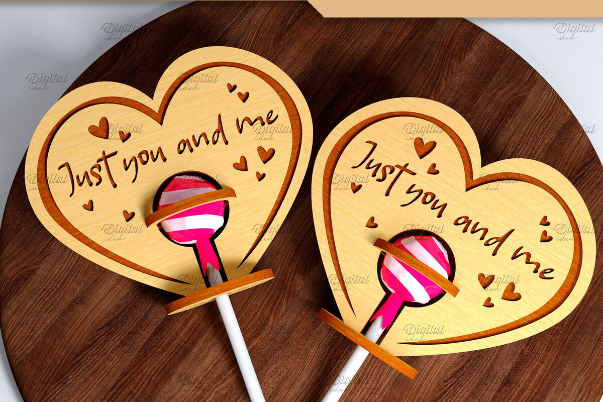 Σετ των 2 Intra απο ξύλο plywood 3mm-4mm πάχος 3D Valentine. Lollipop Holder Cut  Δίασταση 15x15 cm INTRAFABR-83941242