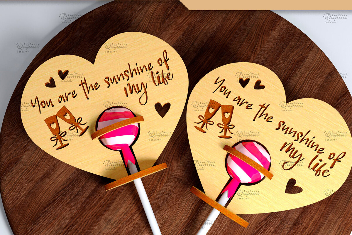 Σετ των 2 Intra απο ξύλο plywood 3mm-4mm πάχος 3D Valentine. Lollipop Holder Cut  Δίασταση 15x15 cm INTRAFABR-83941292
