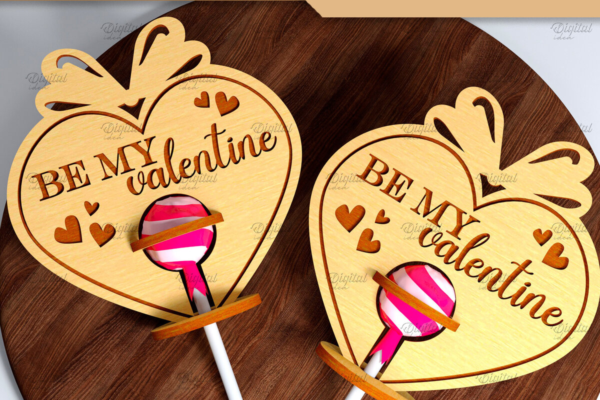 Σετ των 3 Intra απο ξύλο plywood 3mm-4mm πάχος 3D Valentine. Lollipop Holder Cut  Δίασταση 15x15 cm INTRAFABR-83941333