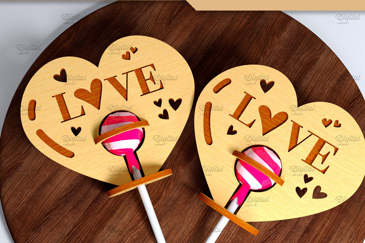 Σετ των 2 Intra απο ξύλο plywood 3mm-4mm πάχος 3D Valentine. Lollipop Holder Cut  Δίασταση 15x15 cm INTRAFABR-83941378