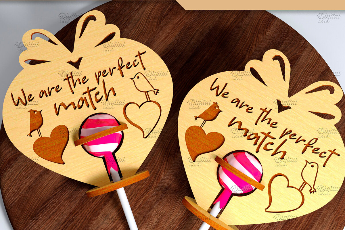 Σετ των 2 Intra απο ξύλο plywood 3mm-4mm πάχος 3D Valentine. Lollipop Holder Cut  Δίασταση 15x15 cm INTRAFABR-83941412