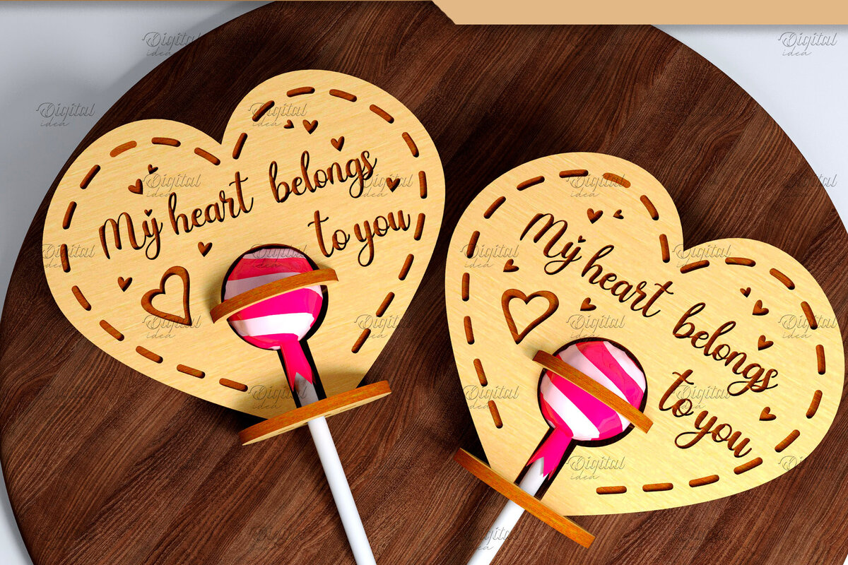 Σετ των 2 Intra απο ξύλο plywood 3mm-4mm πάχος 3D Valentine. Lollipop Holder Cut  Δίασταση 15x15 cm INTRAFABR-83941451