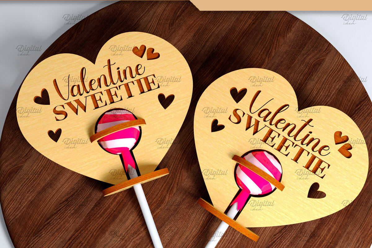 Σετ των 2 Intra απο ξύλο plywood 3mm-4mm πάχος 3D Valentine. Lollipop Holder Cut  Δίασταση 15x15 cm INTRAFABR-83941503