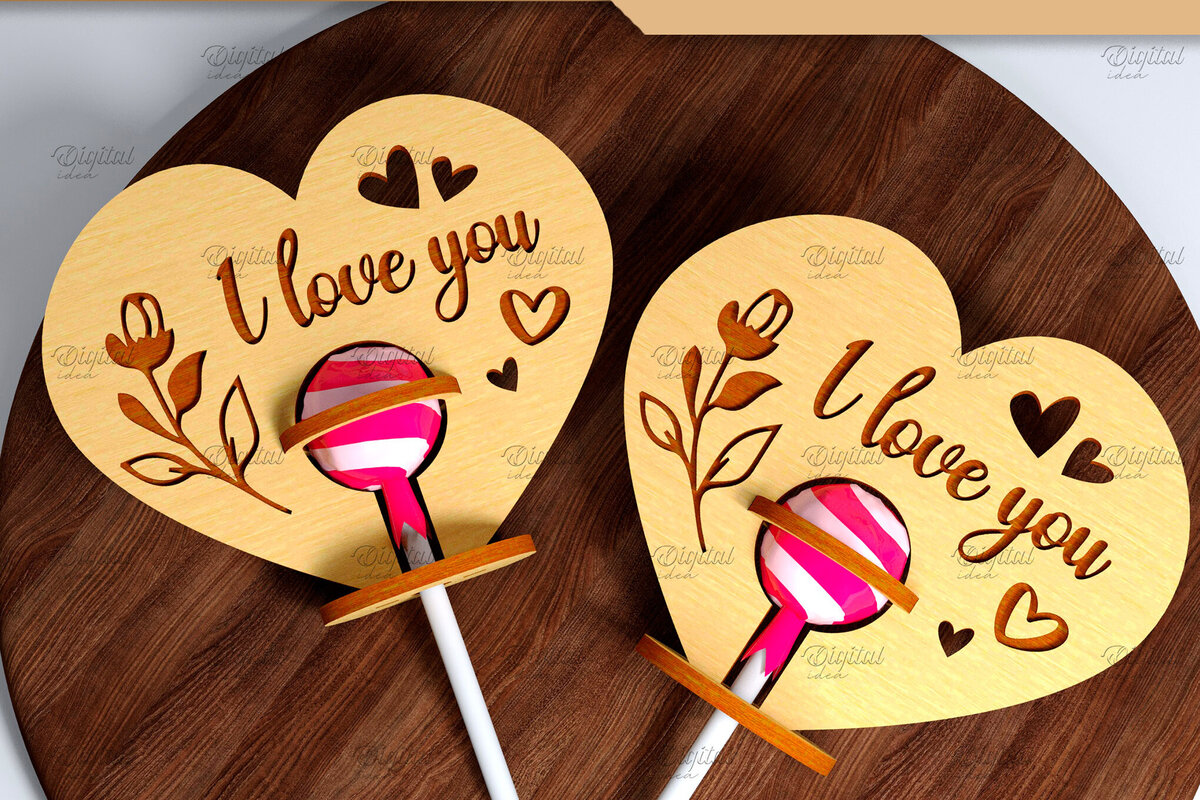 Σετ των 2 Intra απο ξύλο plywood 3mm-4mm πάχος 3D Valentine. Lollipop Holder Cut  Δίασταση 15x15 cm INTRAFABR-83941551