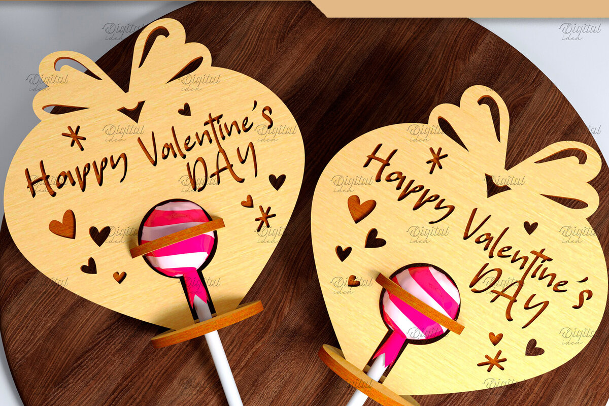 Σετ των 2 Intra απο ξύλο plywood 3mm-4mm πάχος 3D Valentine. Lollipop Holder Cut  Δίασταση 15x15 cm INTRAFABR-83941064