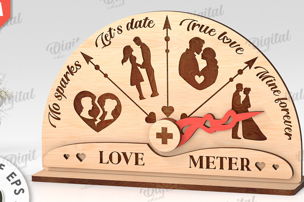 Σετ των 2 Intra απο ξύλο plywood 3mm-4mm πάχος Τρισδιάστατη Valentine Love Meter Δίασταση 15x15 cm INTRAFABR-113260773