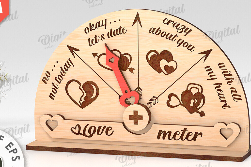 Σετ των 2 Intra απο ξύλο plywood 3mm-4mm πάχος Τρισδιάστατη Valentine Love Meter Δίασταση 15x15 cm INTRAFABR-113260725