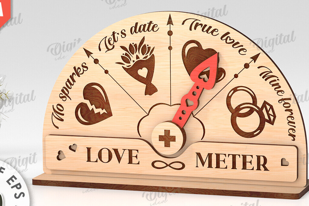 Σετ των 2 Intra απο ξύλο plywood 3mm-4mm πάχος Τρισδιάστατη Valentine Love Meter Δίασταση 15x15 cm INTRAFABR-113260441