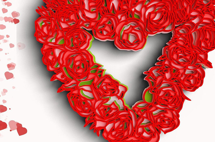 Σετ των 2 Intra απο ξύλο plywood 3mm-4mm πάχος Τρισδιάστατο στεφάνι Αγίου Βαλεντίνου 6 στρώσεων Δίασταση 25x25 cm INTRAFABR-101203879