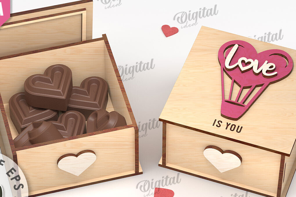 Σετ των 2 Intra απο ξύλο plywood 3mm-4mm πάχος Τρισδιάστατο κουτί δώρου για την ημέρα του Αγίου Βαλεντίνου Δίασταση 15x15 cm INTRAFABR-111674701