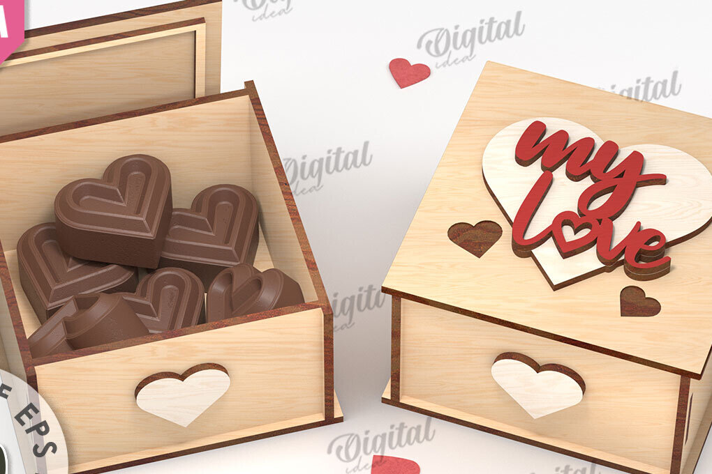 Σετ των 2 Intra απο ξύλο plywood 3mm-4mm πάχος Τρισδιάστατο κουτί δώρου για την ημέρα του Αγίου Βαλεντίνου Δίασταση 15x15 cm INTRAFABR-111674416