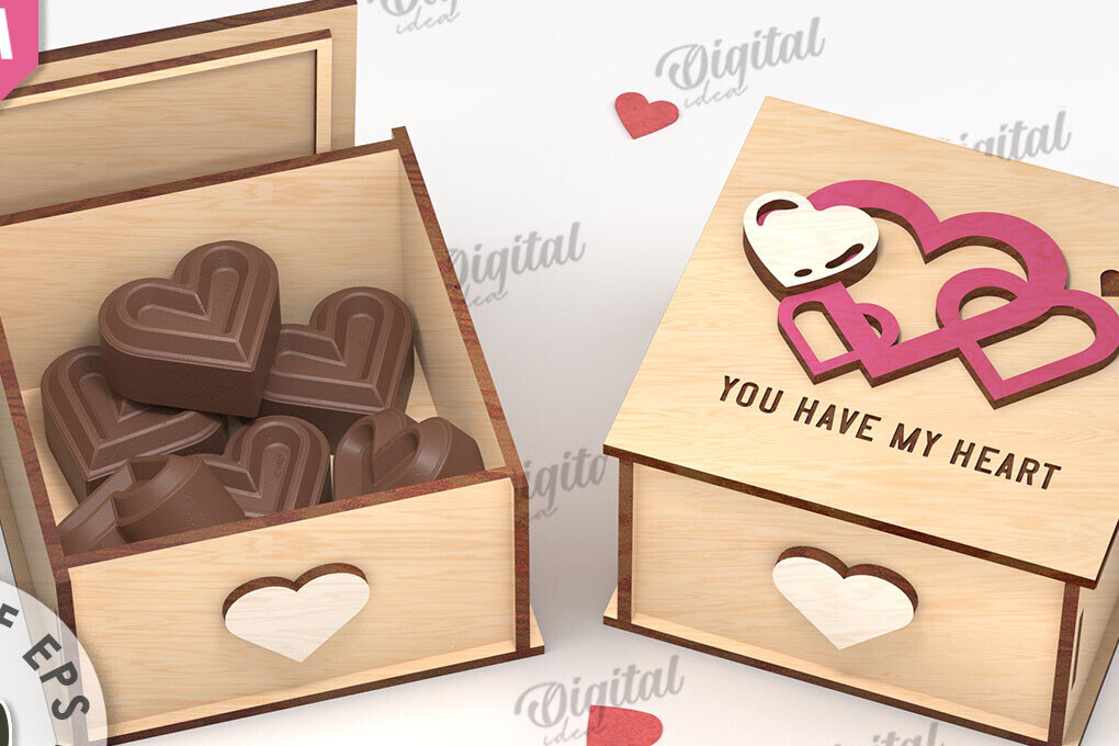 Σετ των 2 Intra απο ξύλο plywood 3mm-4mm πάχος Τρισδιάστατο κουτί δώρου για την ημέρα του Αγίου Βαλεντίνου Δίασταση 15x15 cm INTRAFABR-111674474