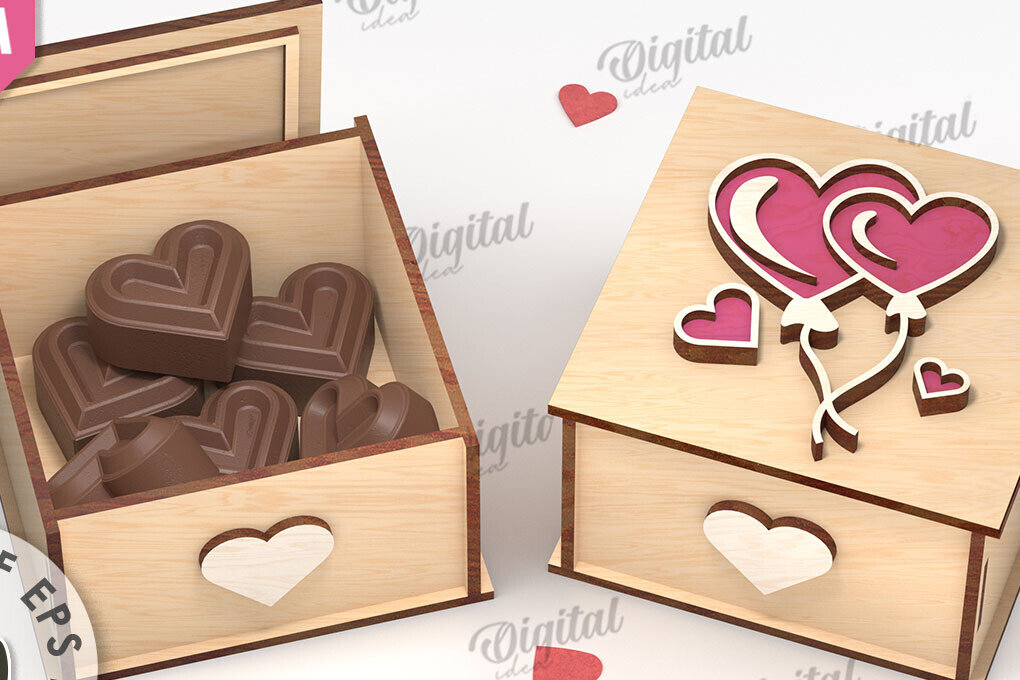 Σετ των 2 Intra απο ξύλο plywood 3mm-4mm πάχος Τρισδιάστατο κουτί δώρου για την ημέρα του Αγίου Βαλεντίνου Δίασταση 15x15 cm INTRAFABR-111674491
