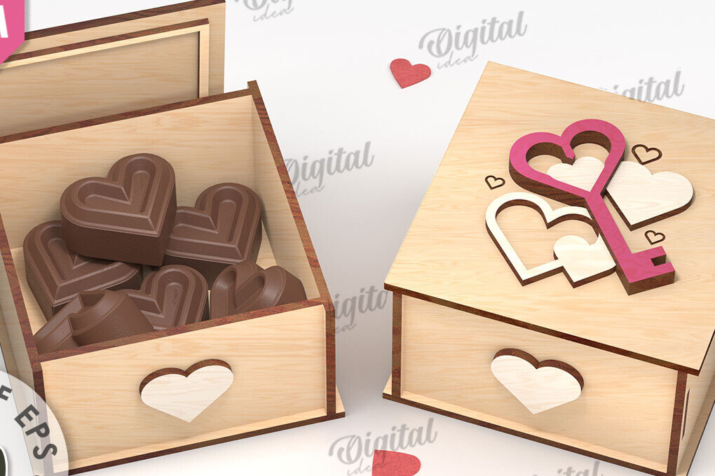 Σετ των 2 Intra απο ξύλο plywood 3mm-4mm πάχος Τρισδιάστατο κουτί δώρου για την ημέρα του Αγίου Βαλεντίνου Δίασταση 15x15 cm INTRAFABR-111674530