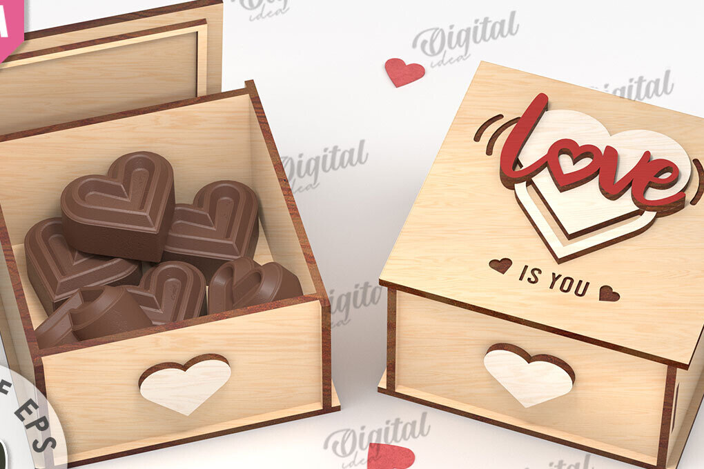 Σετ των 2 Intra απο ξύλο plywood 3mm-4mm πάχος Τρισδιάστατο κουτί δώρου για την ημέρα του Αγίου Βαλεντίνου Δίασταση 15x15 cm INTRAFABR-111674577