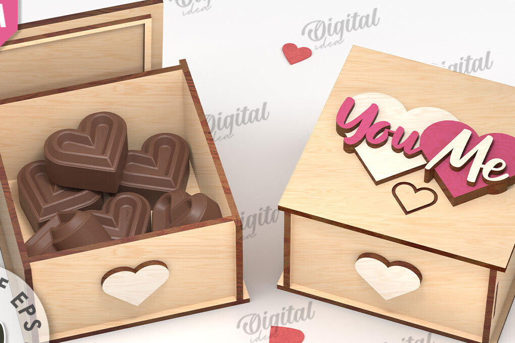 Σετ των 2 Intra απο ξύλο plywood 3mm-4mm πάχος Τρισδιάστατο κουτί δώρου για την ημέρα του Αγίου Βαλεντίνου Δίασταση 15x15 cm INTRAFABR-111674635