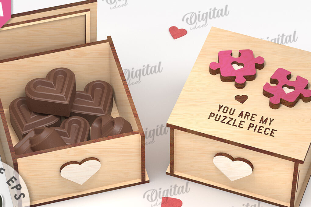 Σετ των 2 Intra απο ξύλο plywood 3mm-4mm πάχος Τρισδιάστατο κουτί δώρου για την ημέρα του Αγίου Βαλεντίνου Δίασταση 15x15 cm INTRAFABR-111674351