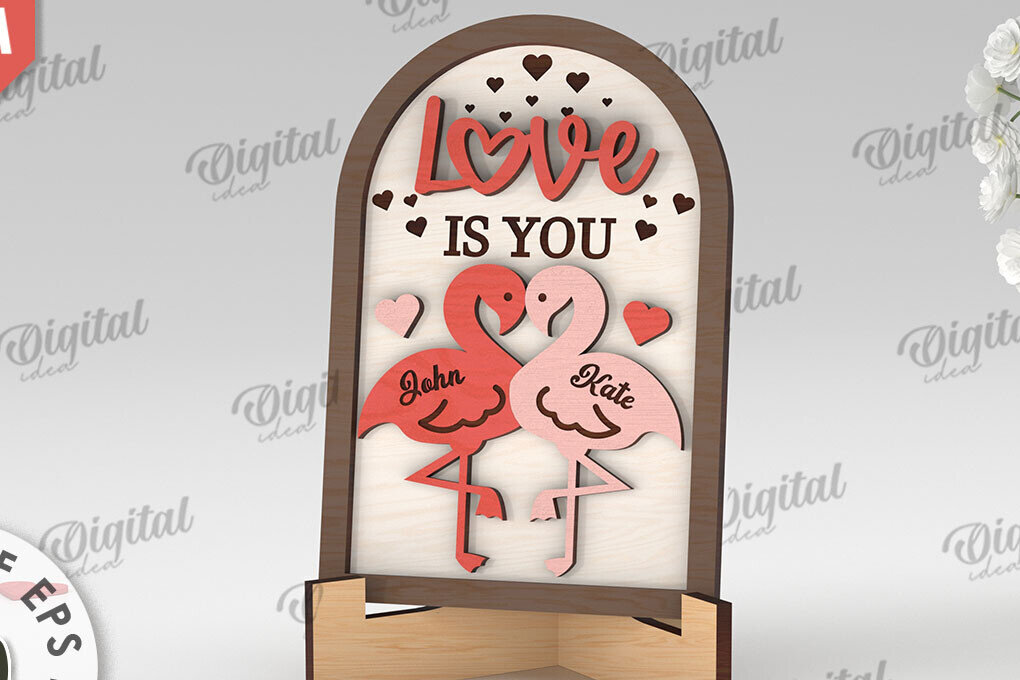 Σετ των 2 Intra απο ξύλο plywood 3mm-4mm πάχος Σχέδιο κοπής με λέιζερ 3D δώρου για την ημέρα του Αγίου Βαλεντίνου Δίασταση 15x15 cm INTRAFABR-112889100