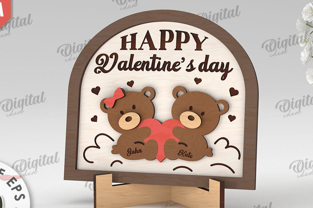 Σετ των 2 Intra απο ξύλο plywood 3mm-4mm πάχος Σχέδιο κοπής με λέιζερ 3D δώρου για την ημέρα του Αγίου Βαλεντίνου Δίασταση 15x15 cm INTRAFABR-112889663