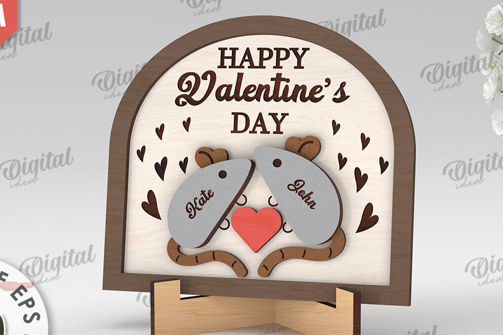 Σετ των 2 Intra απο ξύλο plywood 3mm-4mm πάχος Σχέδιο κοπής με λέιζερ 3D δώρου για την ημέρα του Αγίου Βαλεντίνου Δίασταση 15x15 cm INTRAFABR-112889927