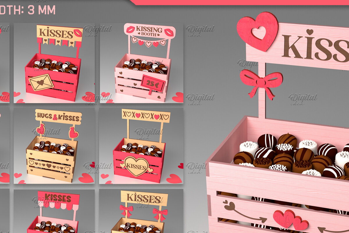 Σετ των 2 Intra απο ξύλο plywood 3mm-4mm πάχος 3D Kissing Booth για την Ημέρα του Αγίου Βαλεντίνου Δίασταση 15x15 cm INTRAFABR-84069602