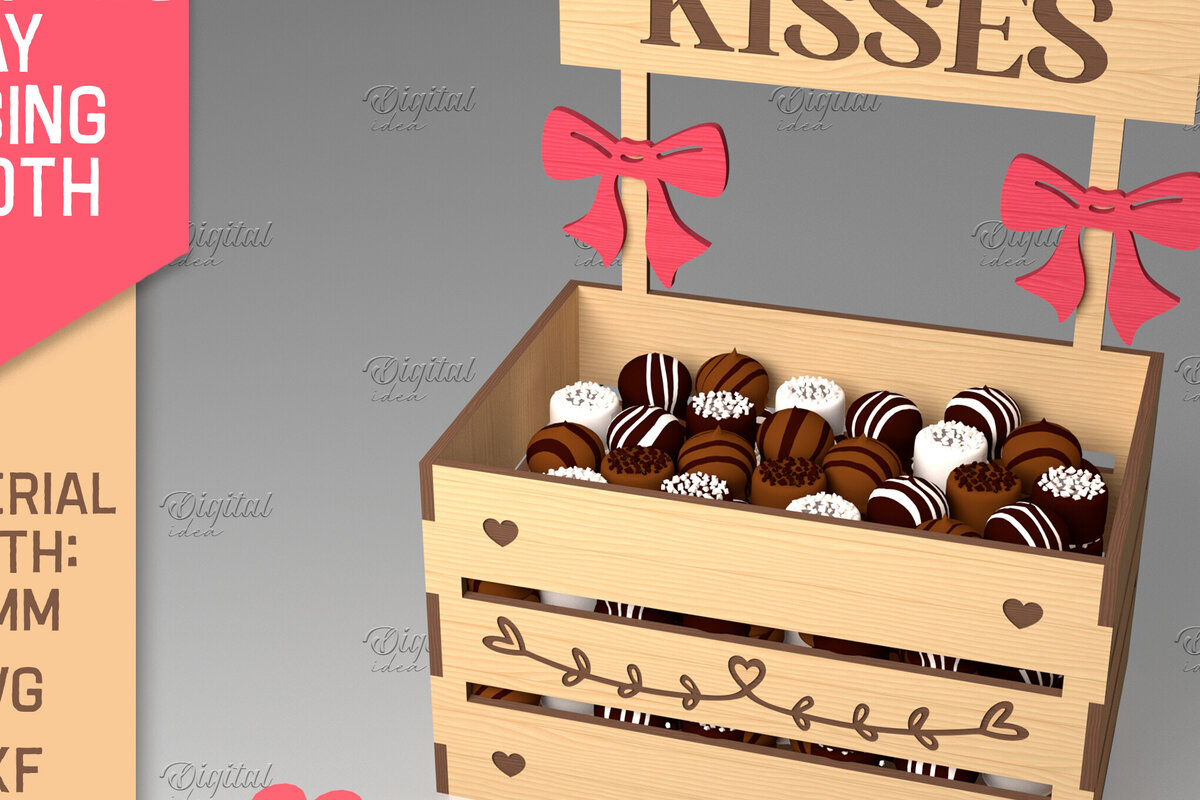 Σετ των 2 Intra απο ξύλο plywood 3mm-4mm πάχος τρισδιάστατη ημέρα του Αγίου Βαλεντίνου. Kissing Booth  Δίασταση 15x15 cm INTRAFABR-84068853