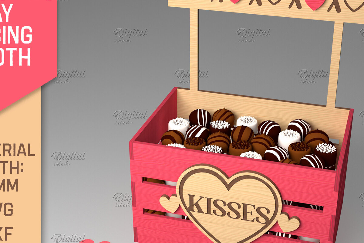 Σετ των 2 Intra απο ξύλο plywood 3mm-4mm πάχος τρισδιάστατη ημέρα του Αγίου Βαλεντίνου. Kissing Booth  Δίασταση 15x15 cm INTRAFABR-84068980