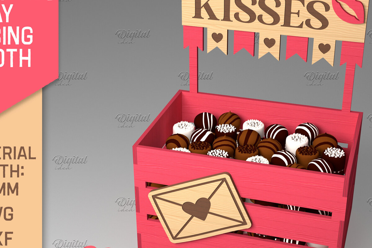 Σετ των 2 Intra απο ξύλο plywood 3mm-4mm πάχος τρισδιάστατη ημέρα του Αγίου Βαλεντίνου. Kissing Booth  Δίασταση 15x15 cm INTRAFABR-84069061