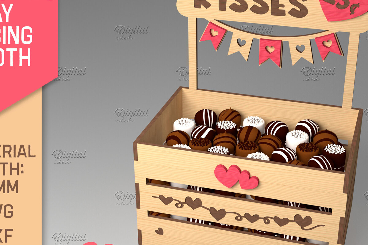 Σετ των 2 Intra απο ξύλο plywood 3mm-4mm πάχος τρισδιάστατη ημέρα του Αγίου Βαλεντίνου. Kissing Booth  Δίασταση 15x15 cm INTRAFABR-84069244